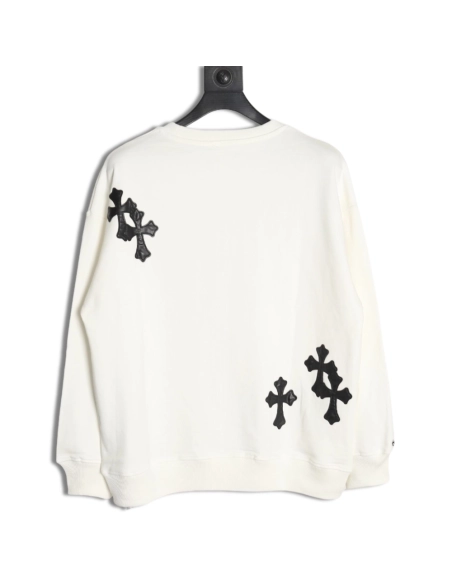 Chrome Hearts leather cross embroidered crewneck sweatshirt,Chrome Hearts