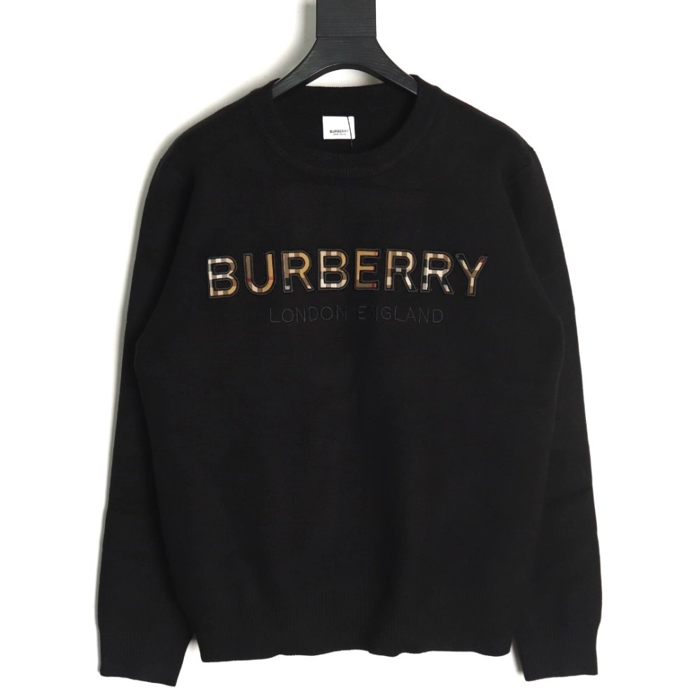 Burberry Check Lettering Embroidery Knitted Pullover TSK1,Burberry