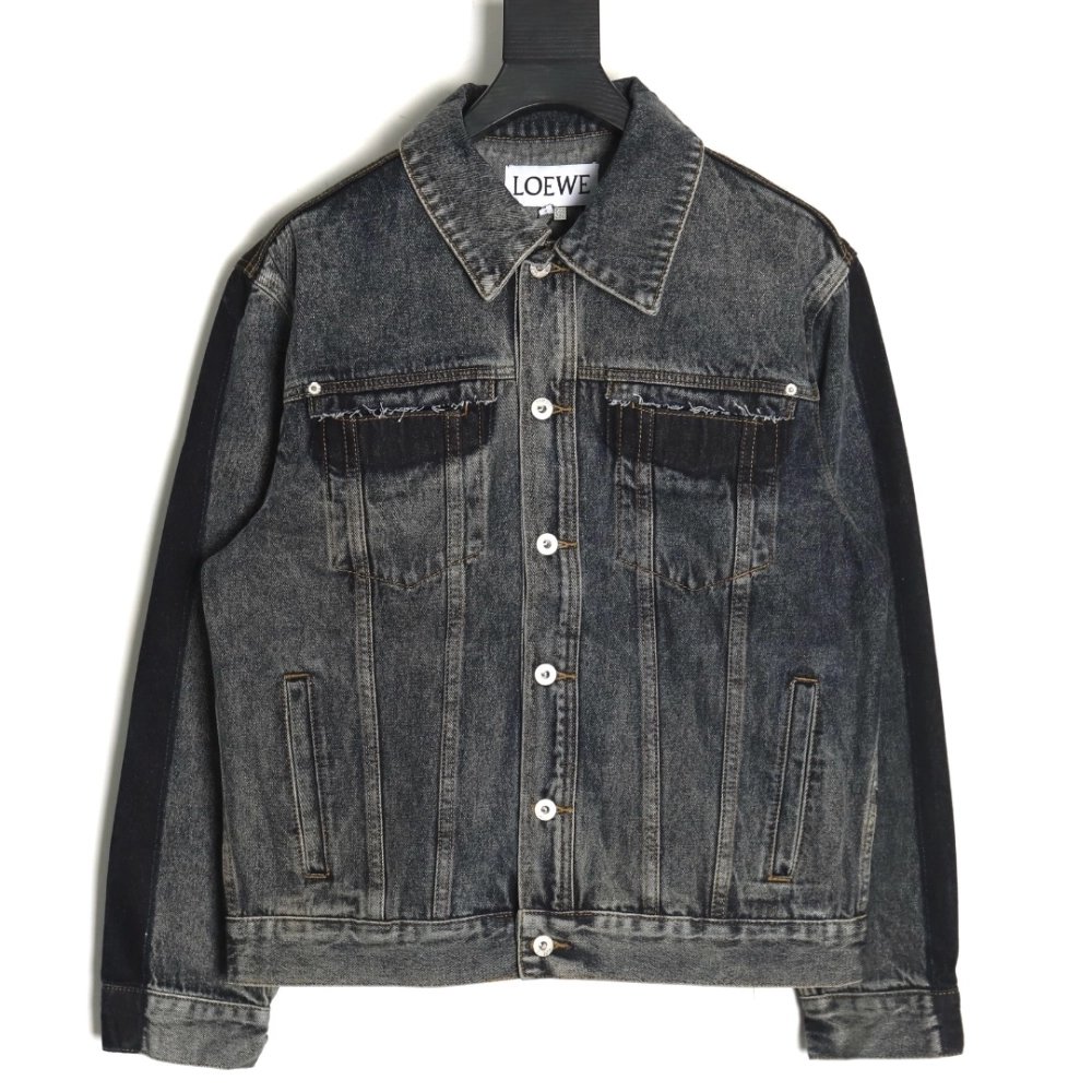 Loewe color block single breasted embossed denim jacket,Loewe