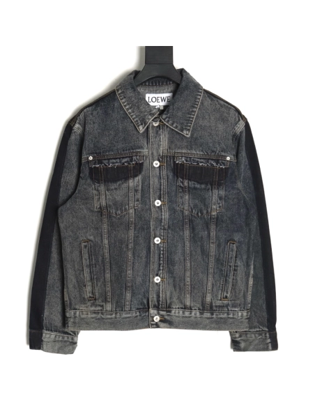 Loewe color block single breasted embossed denim jacket,Loewe