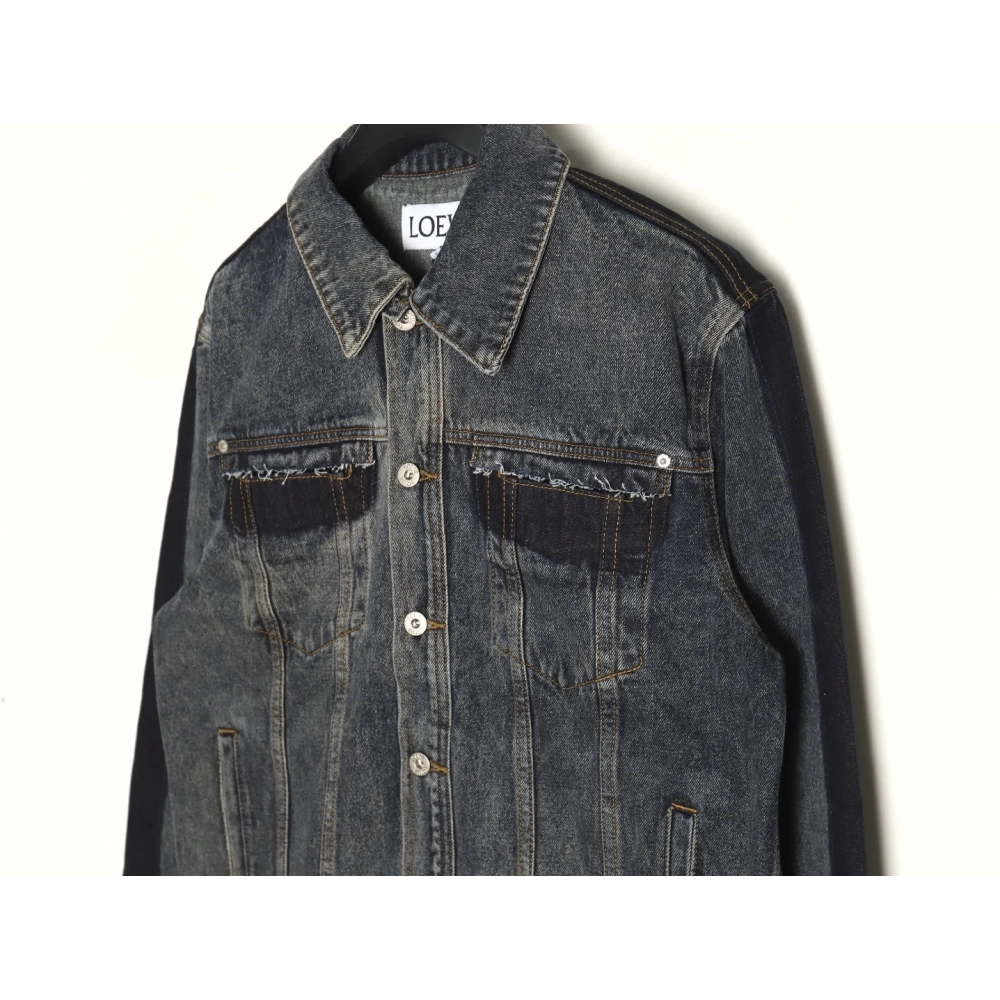 Loewe color block single breasted embossed denim jacket,Loewe