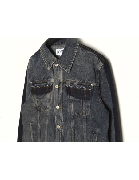 Loewe color block single breasted embossed denim jacket,Loewe