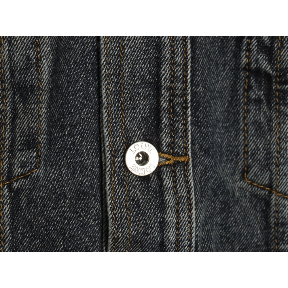Loewe color block single breasted embossed denim jacket,Loewe