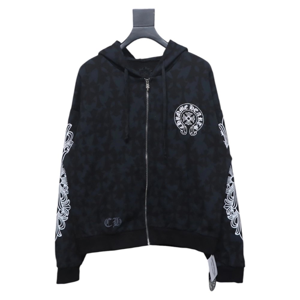 Chrome Hearts Cross Flower Arm Zip Hoodie,Chrome Hearts Hoodie,Hoodie,APPAREL