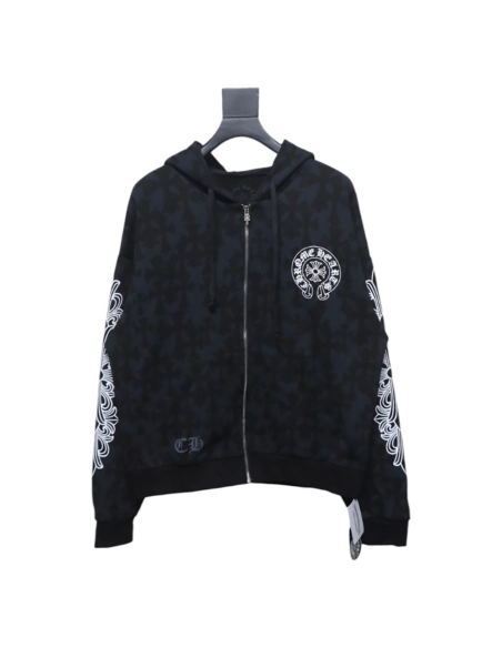 Chrome Hearts Cross Flower Arm Zip Hoodie,Chrome Hearts Hoodie,Hoodie,APPAREL