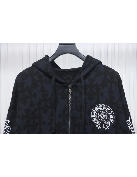 Chrome Hearts Cross Flower Arm Zip Hoodie,Chrome Hearts Hoodie,Hoodie,APPAREL