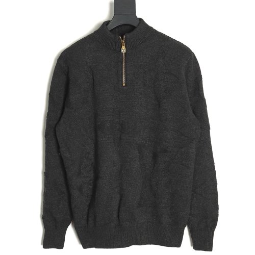Louis Vuitton dark pattern jacquard halfzip sweater,Louis Vuitton Sweatshirt,Sweatshirt,APPAREL