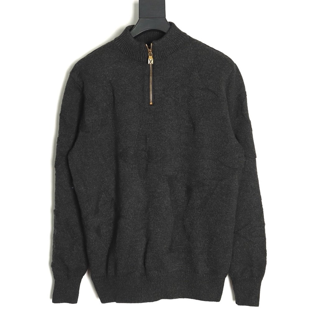 Louis Vuitton dark pattern jacquard halfzip sweater,Louis Vuitton Sweatshirt,Sweatshirt,APPAREL