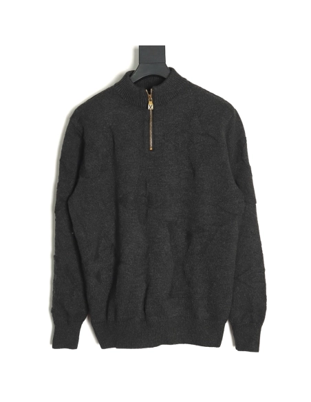 Louis Vuitton dark pattern jacquard halfzip sweater,Louis Vuitton Sweatshirt,Sweatshirt,APPAREL