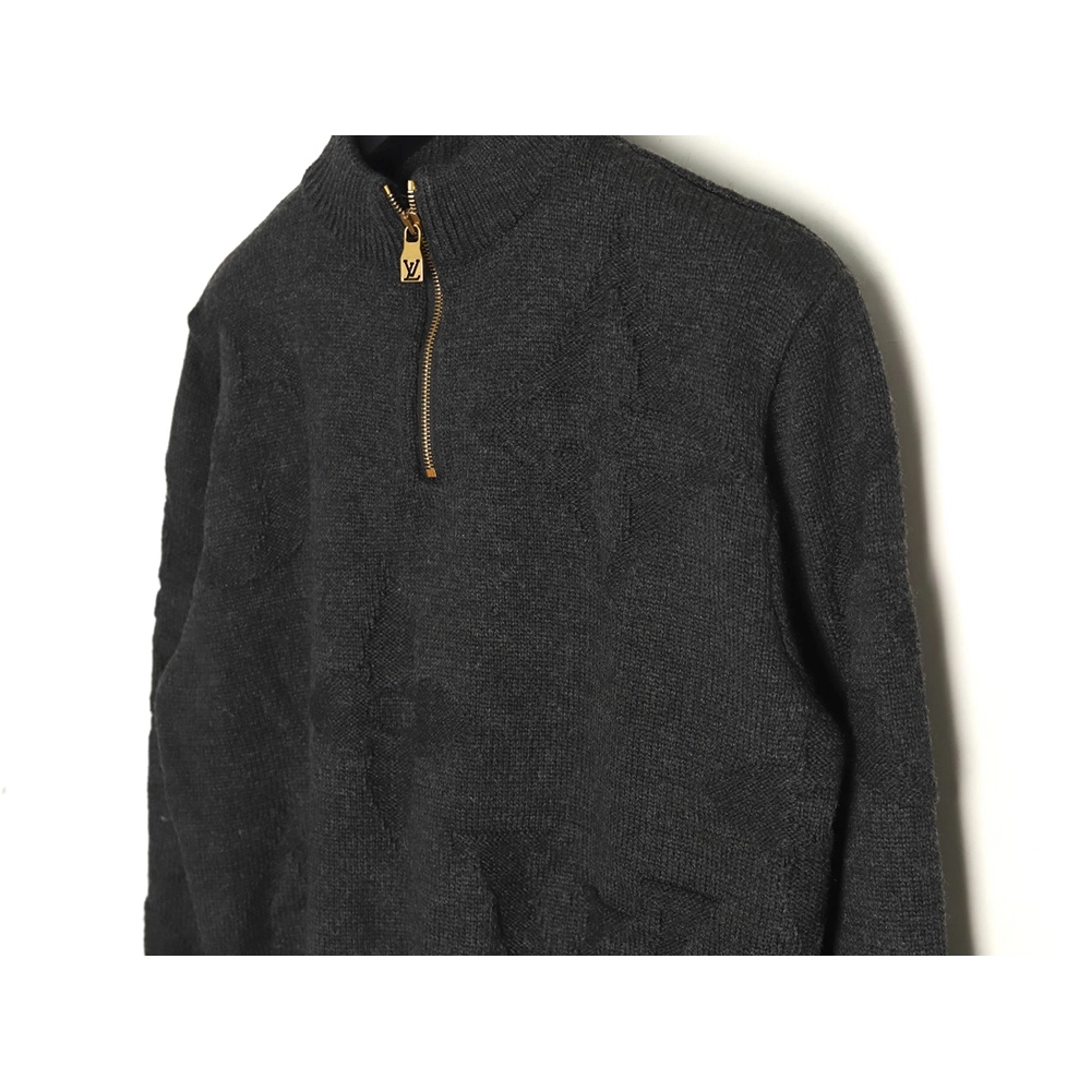 Louis Vuitton dark pattern jacquard halfzip sweater,Louis Vuitton Sweatshirt,Sweatshirt,APPAREL