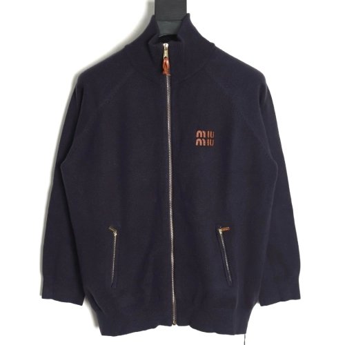 Miu Miu Jacket,Jacket,Clothing,Buy Cheap Discount Miu Miu Stand Collar Zipper Lettering Knit Cardigan