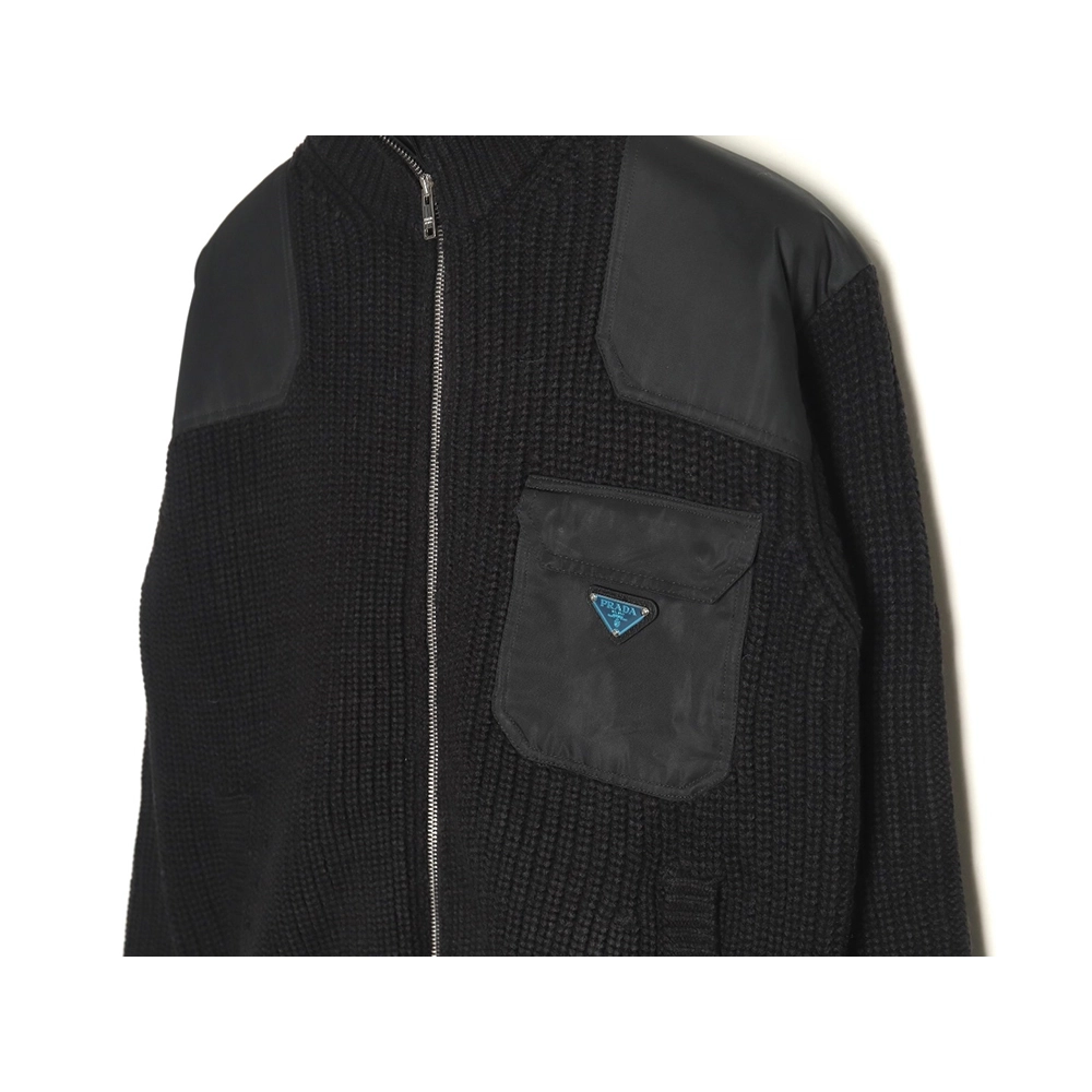 Prada Jacket,Jacket,Clothing,Buy Cheap Discount Prada triangle logo patchwork knitted sweater jacket