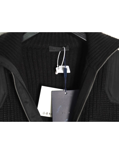 Prada Jacket,Jacket,Clothing,Buy Cheap Discount Prada triangle logo patchwork knitted sweater jacket