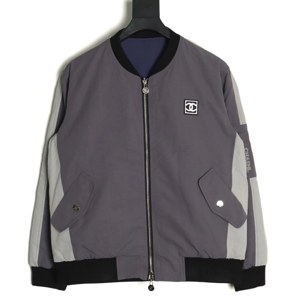 Chanel Jacket,Jacket,Clothing,Buy Cheap Discount Chanel Embroidered Slogan Vintage Zip Reversible Cotton Jacket