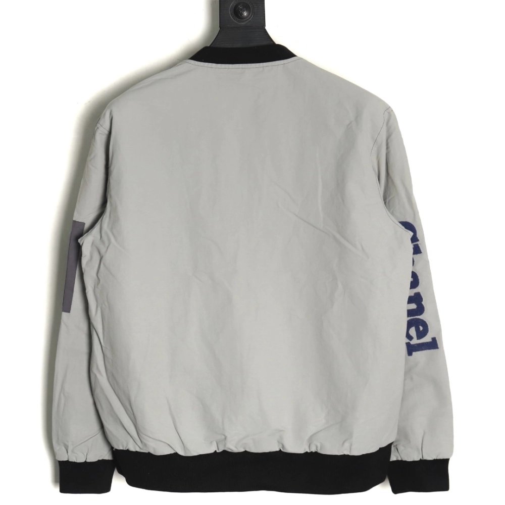 Chanel Jacket,Jacket,Clothing,Buy Cheap Discount Chanel Embroidered Slogan Vintage Zip Reversible Cotton Jacket