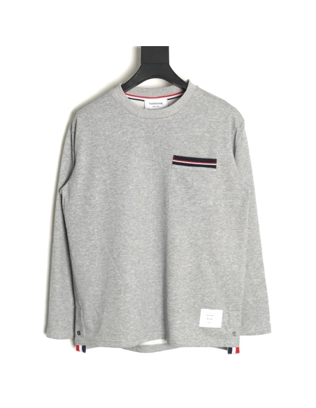 Thom Browne T Shirt,Tshirt,Clothing,Buy Cheap Discount Thom Browne Yarndyed chest pocket longsleeved Tshirt