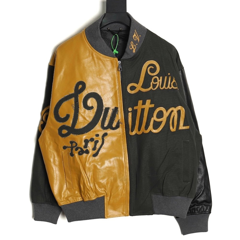 Louis Vuitton Splice Leather Baseball Jacket,Louis Vuitton Jacket,Jacket,APPAREL Clothing