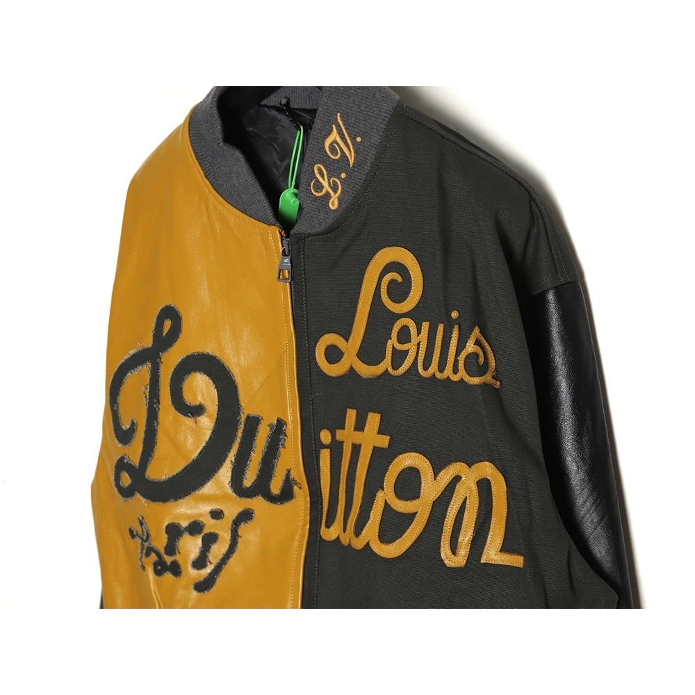 Louis Vuitton Splice Leather Baseball Jacket,Louis Vuitton Jacket,Jacket,APPAREL Clothing