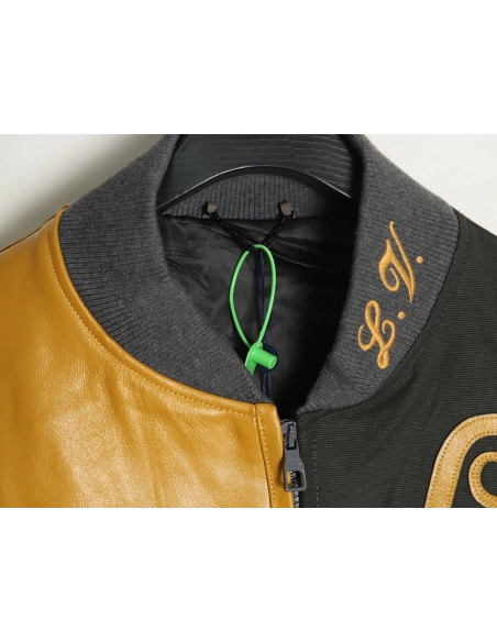 Louis Vuitton Splice Leather Baseball Jacket,Louis Vuitton Jacket,Jacket,APPAREL Clothing