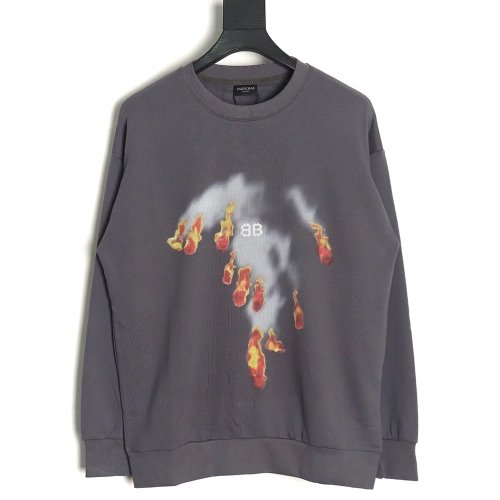 Balenciaga flame pattern crew neck sweatshirt,Balenciaga Sweatshirt,Sweatshirt,APPAREL Clothing