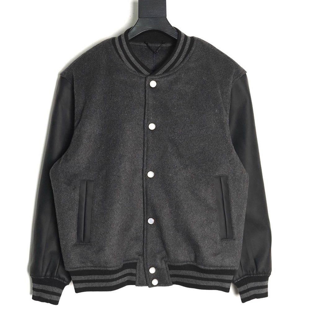 Louis Vuitton Embroidered Lettering Leather Sleeves Baseball Jacket,Louis Vuitton Jacket,Jacket,Buy cheap clothing haul France