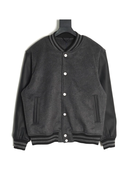 Louis Vuitton Embroidered Lettering Leather Sleeves Baseball Jacket,Louis Vuitton Jacket,Jacket,Buy cheap clothing haul France