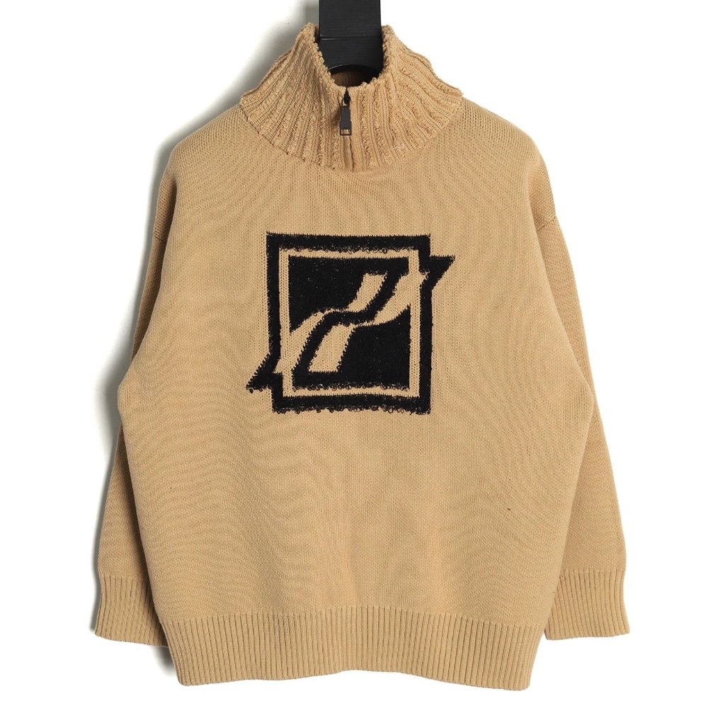 We11 Done Square LOGO Half Zip Turtleneck Sweater,We11done Sweatshirt,Sweatshirt,Buy cheap clothing haul France