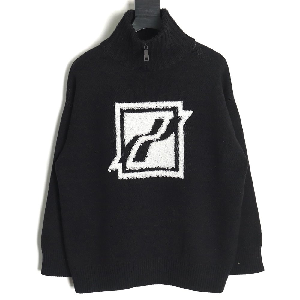 We11 Done Square LOGO Half Zip Turtleneck Sweater,We11done Sweatshirt,Sweatshirt,Buy cheap clothing haul France