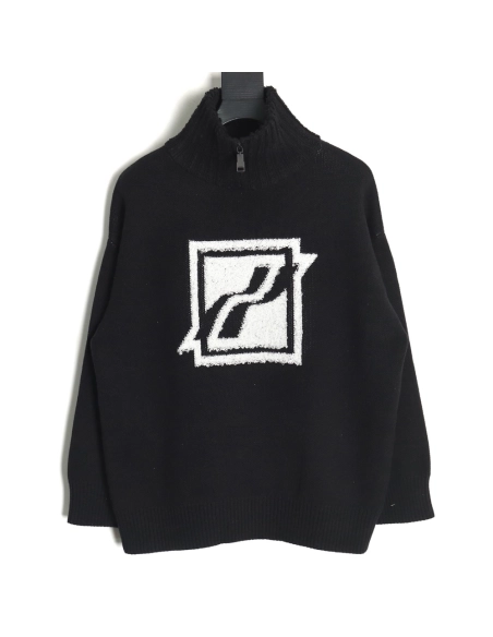 We11 Done Square LOGO Half Zip Turtleneck Sweater,We11done Sweatshirt,Sweatshirt,Buy cheap clothing haul France