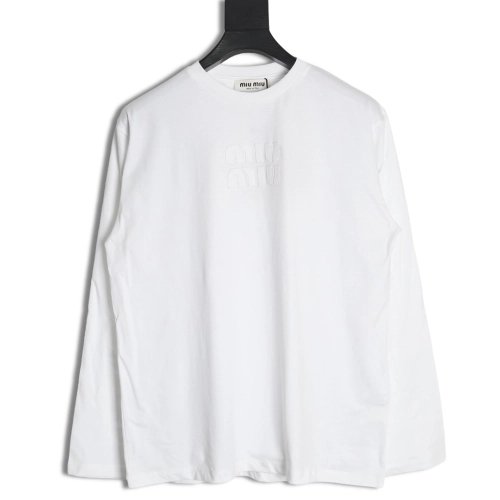 Miu Miu Embroidered Cotton Long Sleeve TShirt,Miu Miu,MIU-05241215