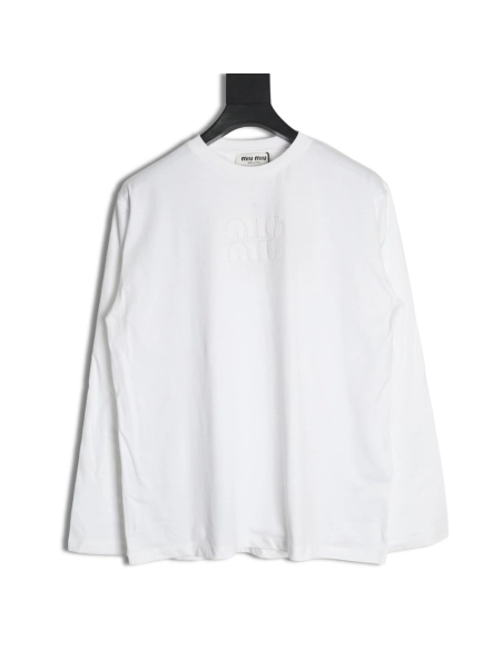 Miu Miu Embroidered Cotton Long Sleeve TShirt,Miu Miu,MIU-05241215