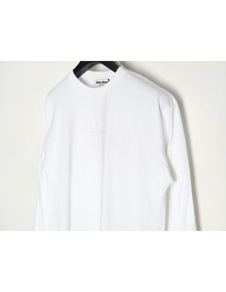 Miu Miu Embroidered Cotton Long Sleeve TShirt,Miu Miu,MIU-05241215