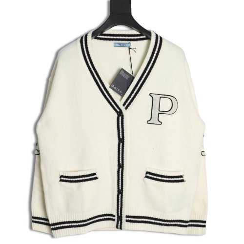 Prada Embroidered Preppy Cardigan Sweater,Prada,PRD-13241215