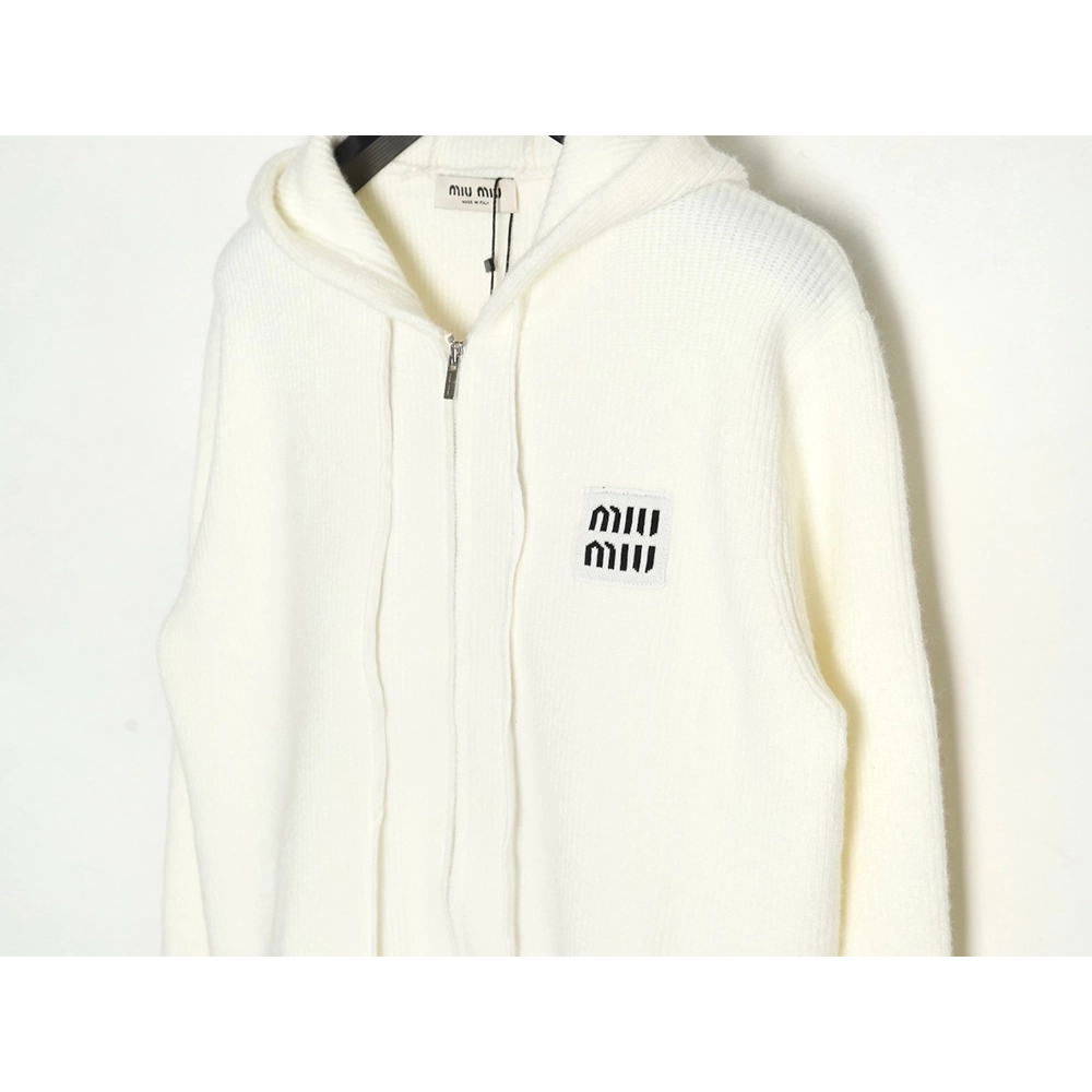 Miu Miu logo embroidered zipup hooded sweater,Miu Miu,MIU-20241215