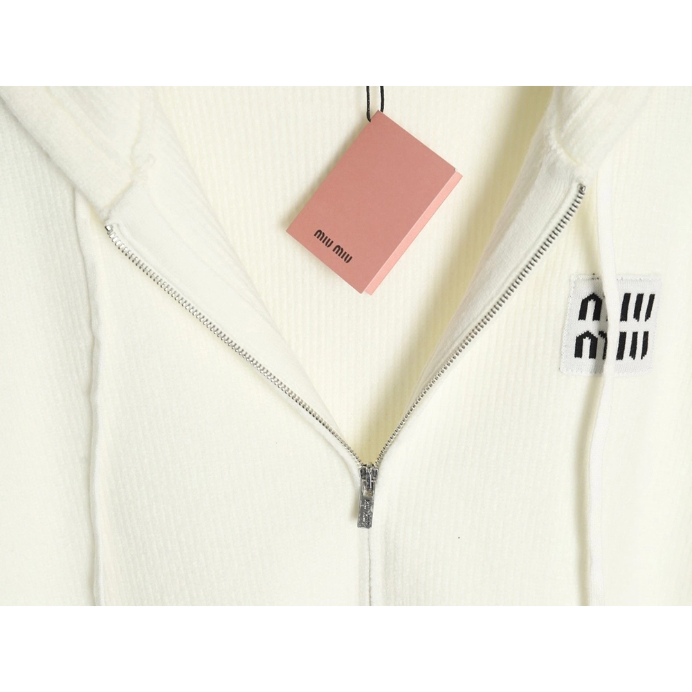 Miu Miu logo embroidered zipup hooded sweater,Miu Miu,MIU-20241215