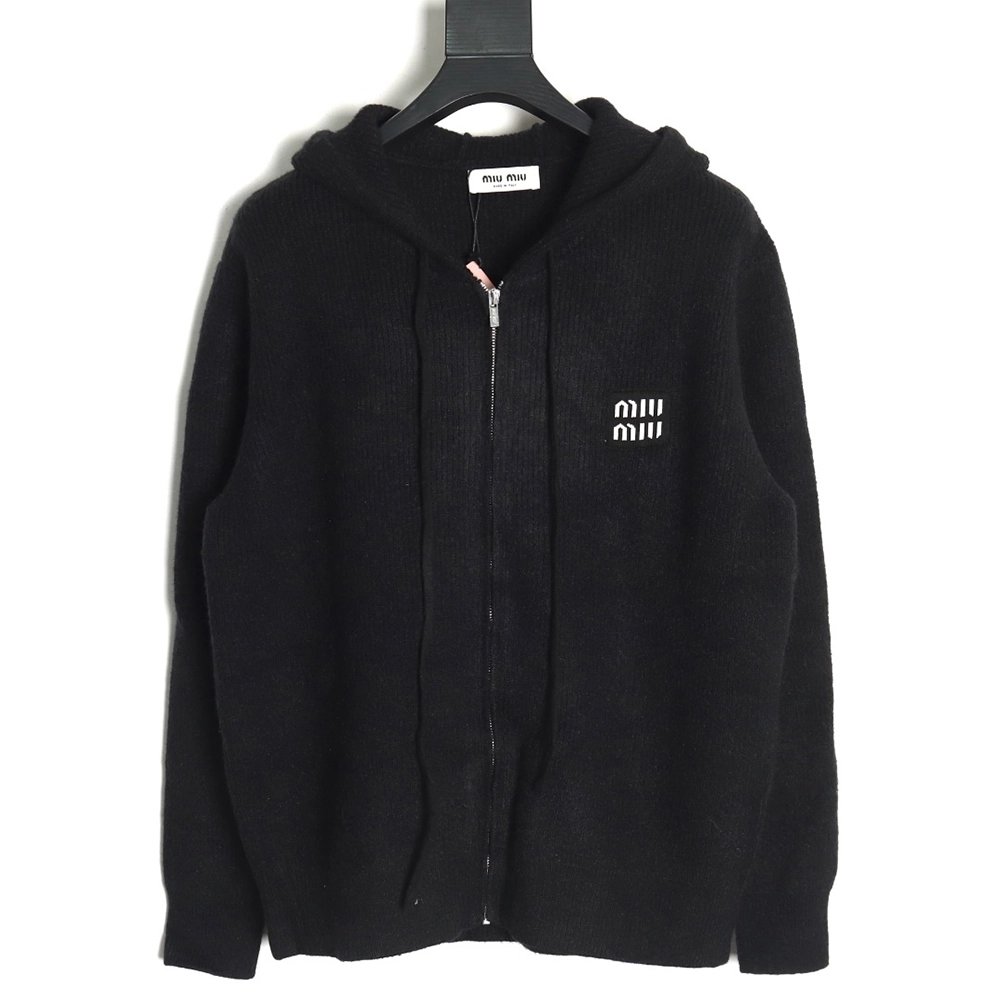 Miu Miu logo embroidered zipup hooded sweater,Miu Miu,MIU-21241215