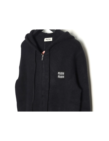 Miu Miu logo embroidered zipup hooded sweater,Miu Miu,MIU-21241215