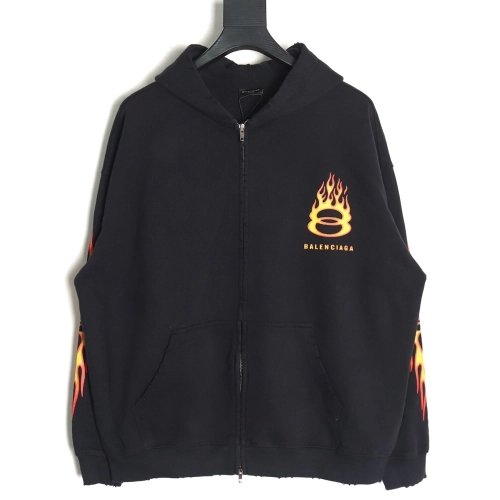 Balenciaga Double Ring Flame Washed Distressed Hooded ZipUp Men Jacket,Balenciaga Men Jacket,Men Jacket,Buy From Trust Seller