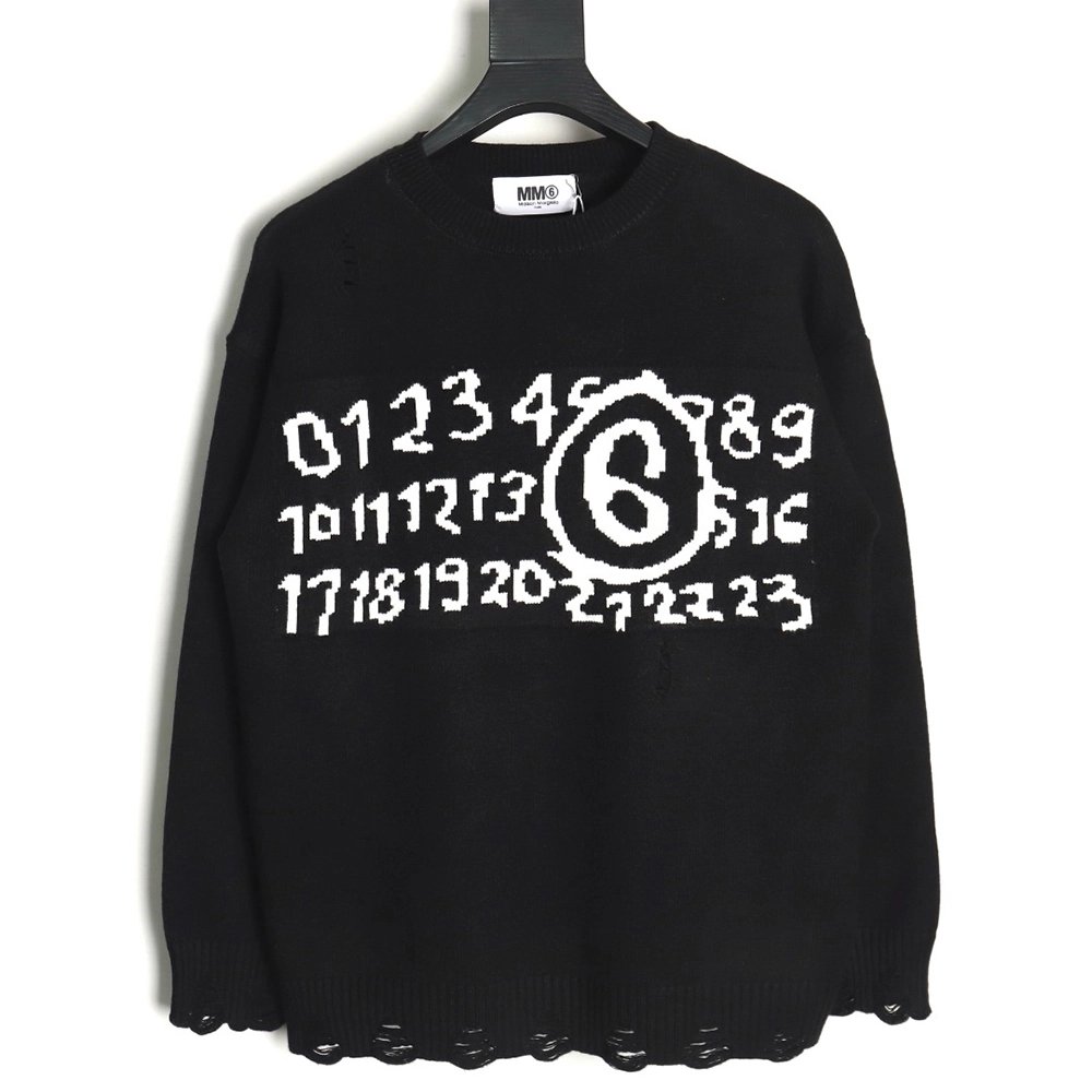 Maison Margiela Numbers distressed knitted crewneck sweater,MAISON MARGIELA