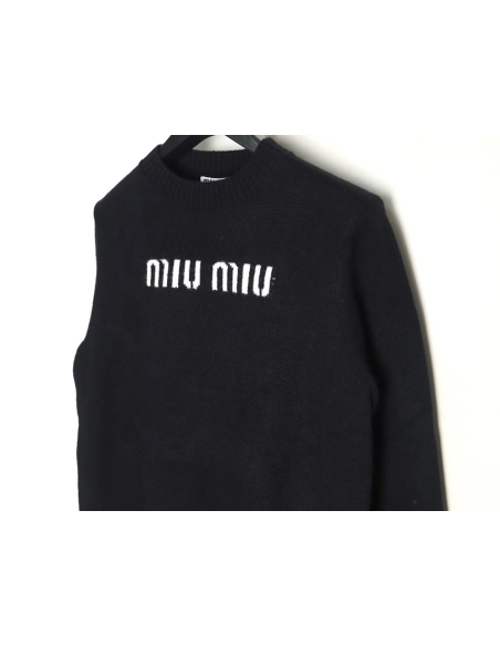 Miu Miu Lettering Jacquard Long Sleeve Crewneck Sweater,Miu Miu