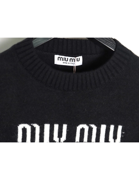 Miu Miu Lettering Jacquard Long Sleeve Crewneck Sweater,Miu Miu
