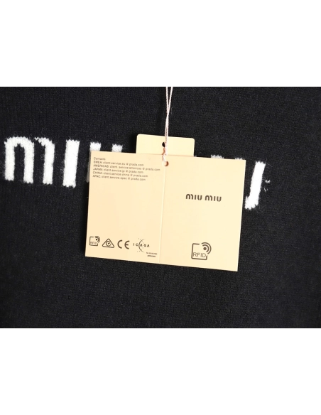 Miu Miu Lettering Jacquard Long Sleeve Crewneck Sweater,Miu Miu