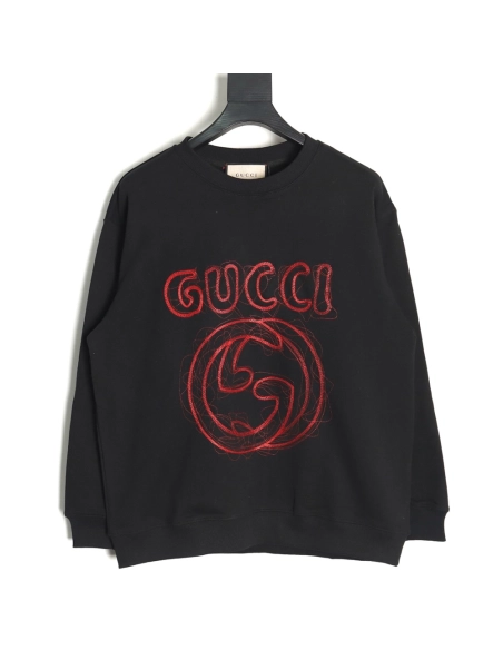 Gucci embroidered Double G letter logo crew neck sweatshirt TSK1,Gucci