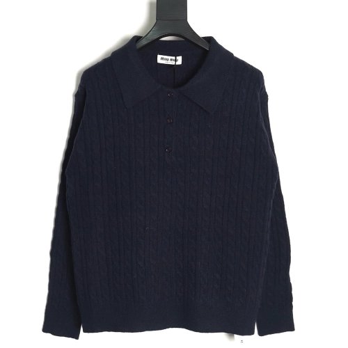 Miu Miu cable cashmere POLO collar sweater,Miu Miu
