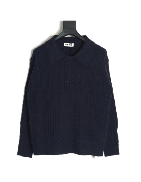 Miu Miu cable cashmere POLO collar sweater,Miu Miu