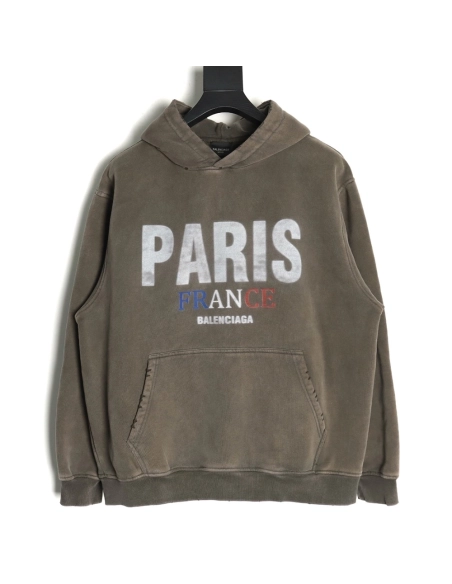 Balenciaga PARIS letter print velvet hooded sweatshirt,Balenciaga Sweatshirt,Sweatshirt,APPAREL