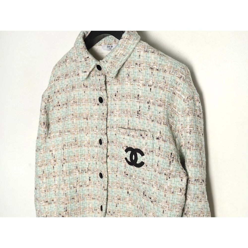 Chanel Haute Couture Silver Woven Check Shirt Jacket,Chanel Jacket,Jacket,APPAREL