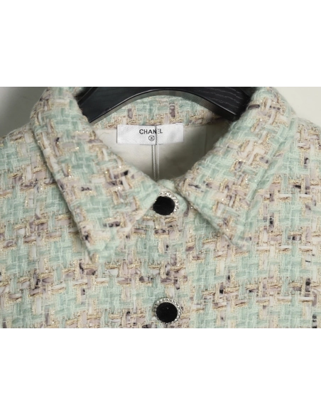 Chanel Haute Couture Silver Woven Check Shirt Jacket,Chanel Jacket,Jacket,APPAREL