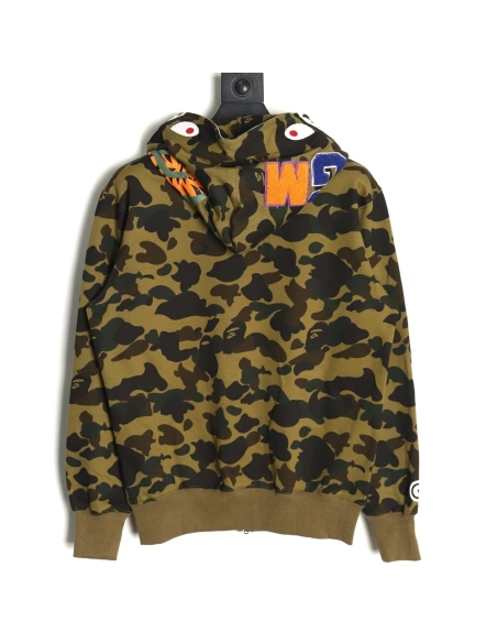 BAPE shark head tiger head zipper camouflage double hooded hoodie,Bape Hoodie,Hoodie,APPAREL