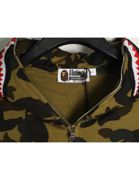BAPE shark head tiger head zipper camouflage double hooded hoodie,Bape Hoodie,Hoodie,APPAREL